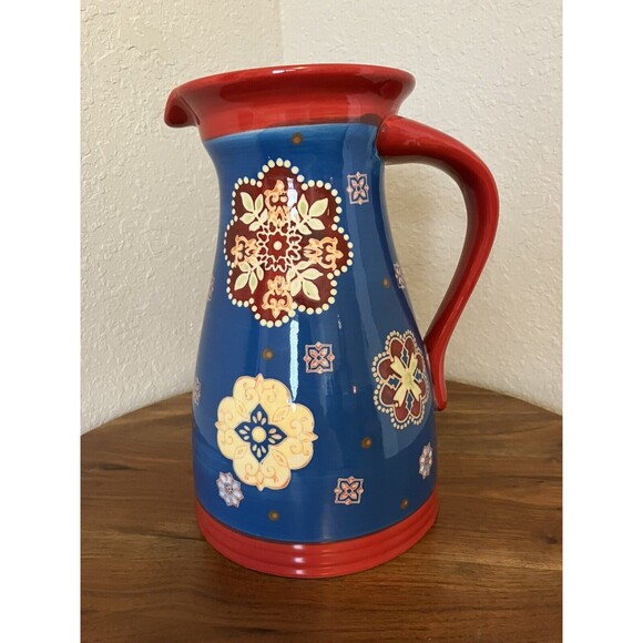 Dutch Wax Coastline Imports Vase Pitcher 9.5" Tall Floral Boho Anthropologie - Picture 2 of 6